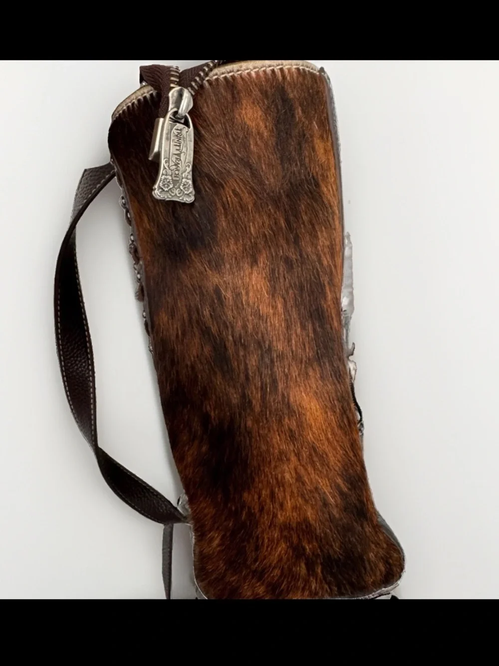 Trinity Ranch Concealed Carry Hair On Cowhide Brown Shoulder Bag Purse Studs